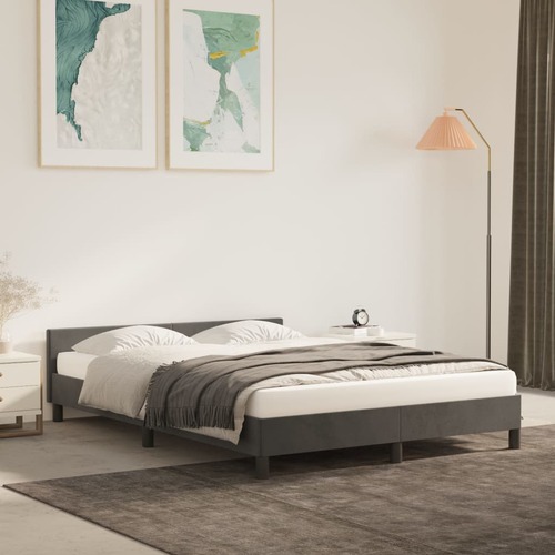 Bed Frame without Mattress Dark Grey Queen Velvet
