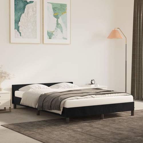 Bed Frame without Mattress Black Queen Velvet