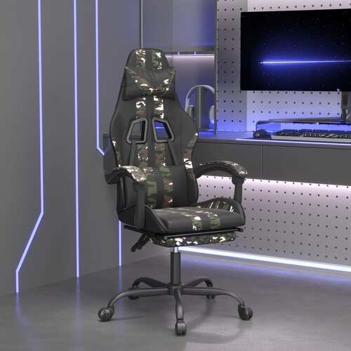 Swivel Gaming Chair with Footrest Black&Camouflage Faux Leather