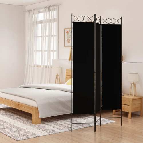 3-Panel Room Divider Black 120x200 cm Fabric