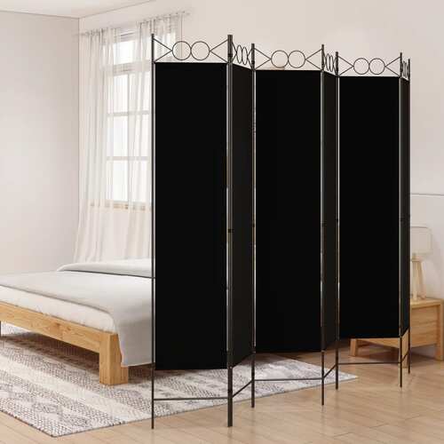6-Panel Room Divider Black 240x200 cm Fabric