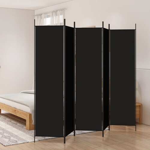 5-Panel Room Divider Black 250x200 cm Fabric