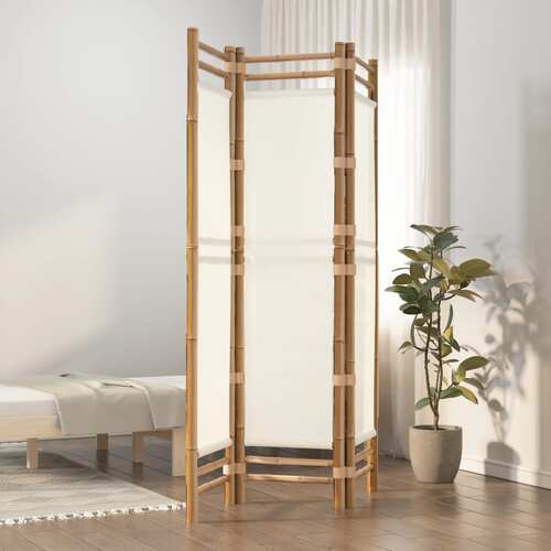 Folding 3-Panel Room Divider 120 cm Bamboo and Canvas