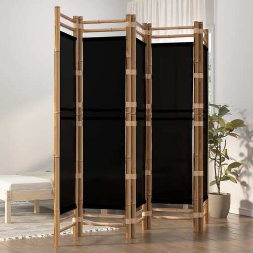 Folding 5-Panel Room Divider 200 cm Bamboo and Canvas