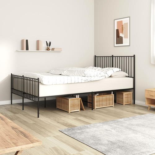 Metal Bed Frame without Mattress with Footboard Black 135x190 cm