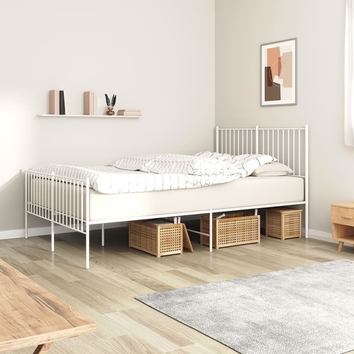 Metal Bed Frame without Mattress with Footboard White 135x190 cm