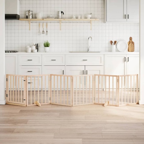 Dog Gate with Door Foldable 6 Panels 300 cm Poplar Wood