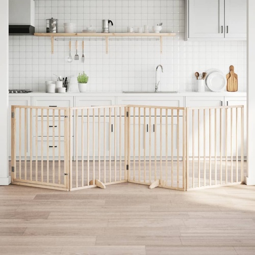 Dog Gate with Door Foldable 4 Panels 320 cm Poplar Wood