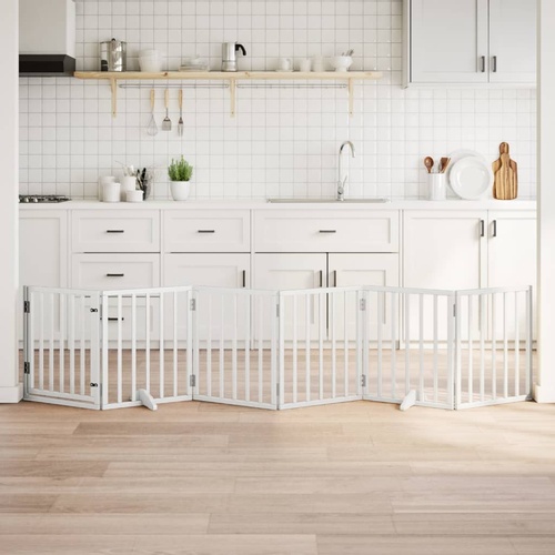 Dog Gate with Door Foldable 6 Panels White 300 cm Poplar Wood