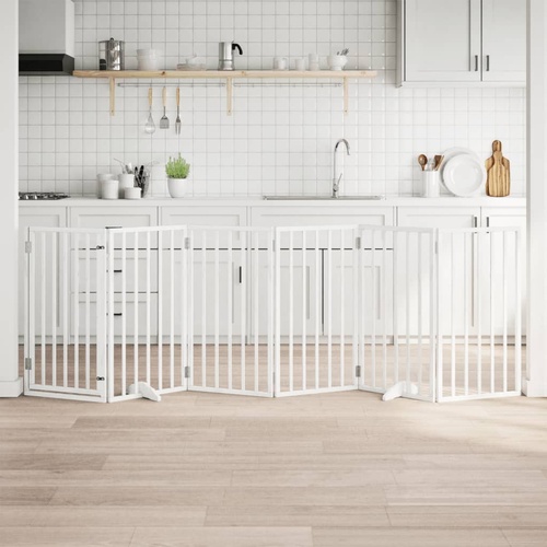 Dog Gate with Door Foldable 6 Panels White 300 cm Poplar Wood