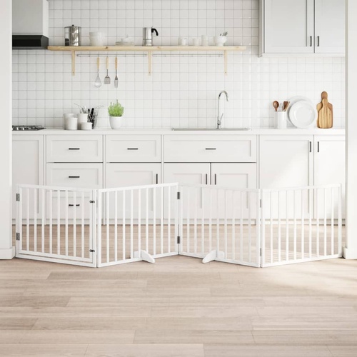 Dog Gate with Door Foldable 4 Panels White 320 cm Poplar Wood