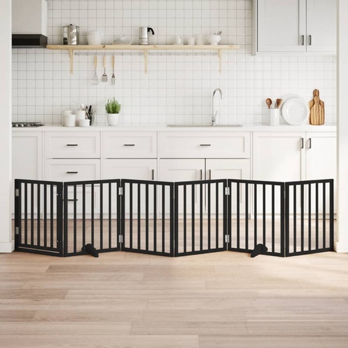 Dog Gate with Door Foldable 6 Panels Black 300 cm Poplar Wood