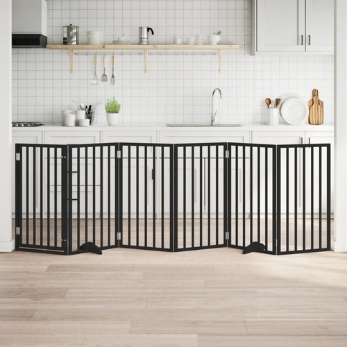 Dog Gate with Door Foldable 6 Panels Black 300 cm Poplar Wood