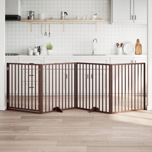 Dog Gate with Door Foldable 4 Panels Brown 320 cm Poplar Wood