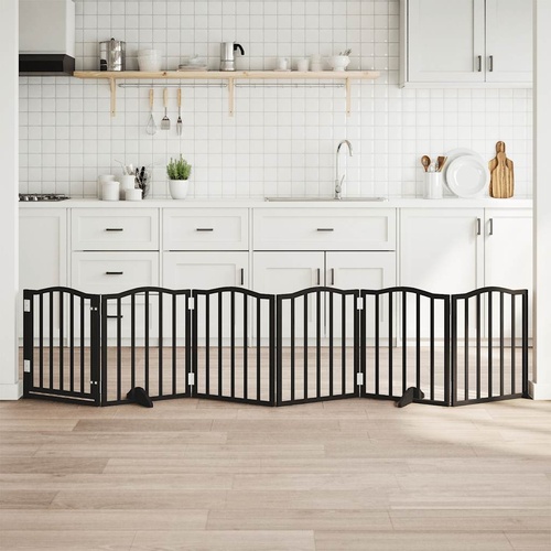 Dog Gate with Door Foldable 6 Panels Black 300 cm Poplar Wood