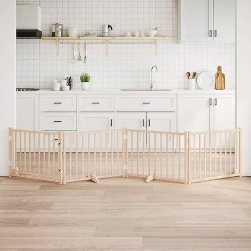 Dog Gate with Door Foldable 4 Panels 320 cm Solid Wood Fir