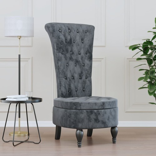 High Back Chair Dark Grey Velvet Button Design
