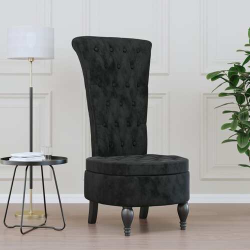 High Back Chair Black Velvet Button Design