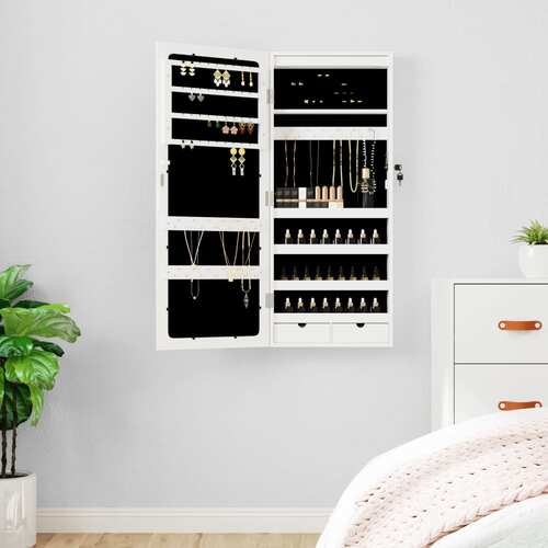 Mirror Jewellery Cabinet with LED Lights Wall Mounted White