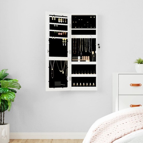 Mirror Jewellery Cabinet with LED Lights Wall Mounted White