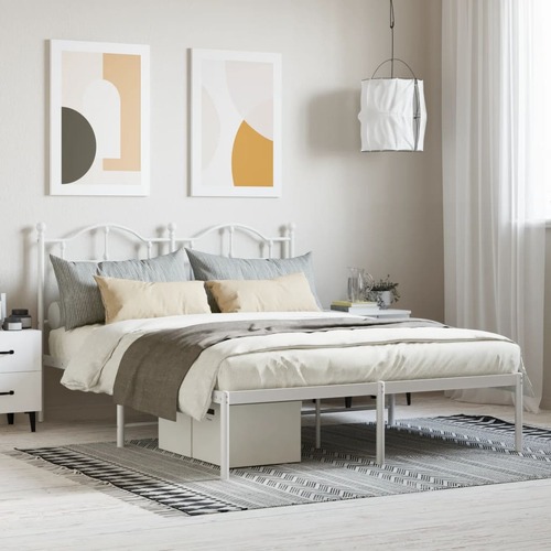 Metal Bed Frame without Mattress with Headboard White 135x190 cm