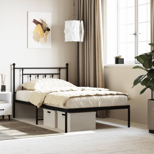 Metal Bed Frame without Mattress with Headboard Black 107x203 cm King Single