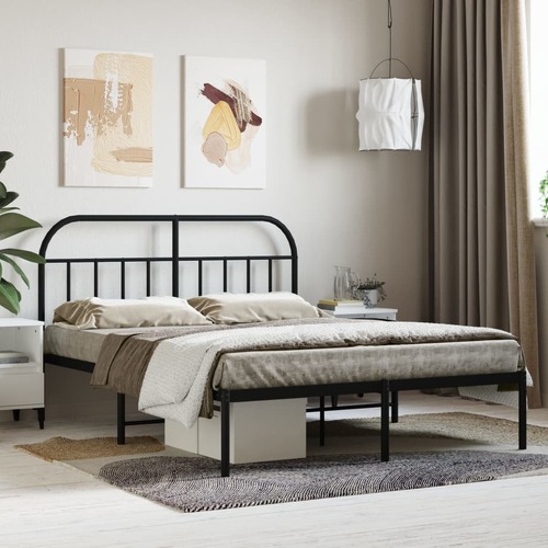 Metal Bed Frame without Mattress with Headboard Black 150x200 cm