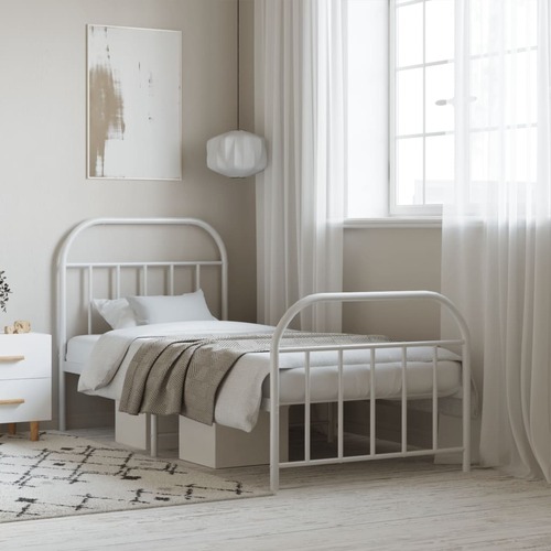 Metal Bed Frame with Headboard and Footboard White 92x187 cm Single Size