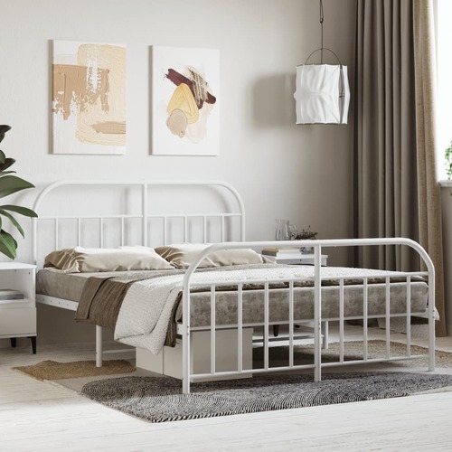 Metal Bed Frame without Mattress with Footboard White 135x190 cm