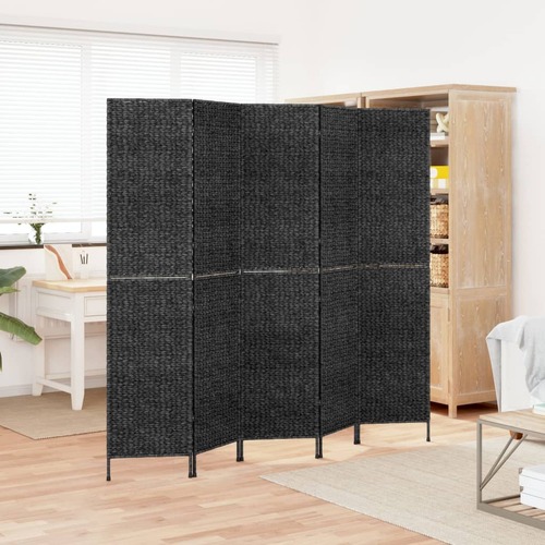 Room Divider 5-Panel Black 205x180 cm Water Hyacinth