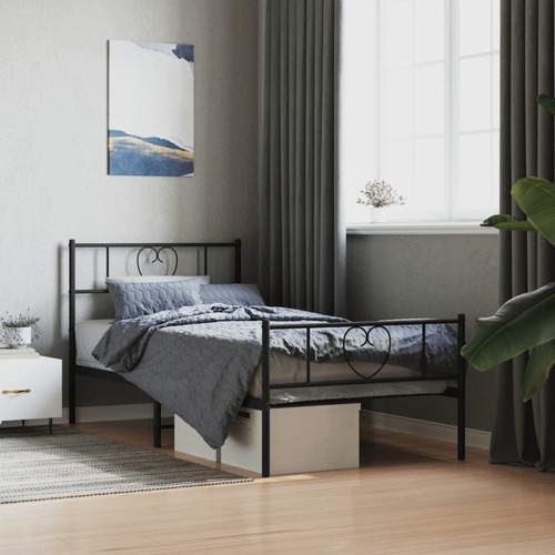 Metal Bed Frame with Headboard and Footboard Black 92x187 cm Single Size