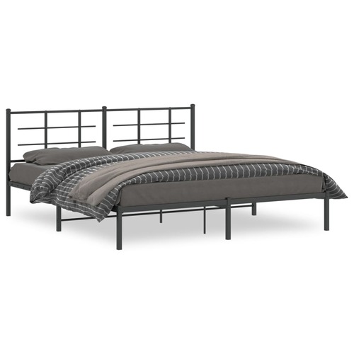 Metal Bed Frame without Mattress with Headboard Black 183x203 cm King
