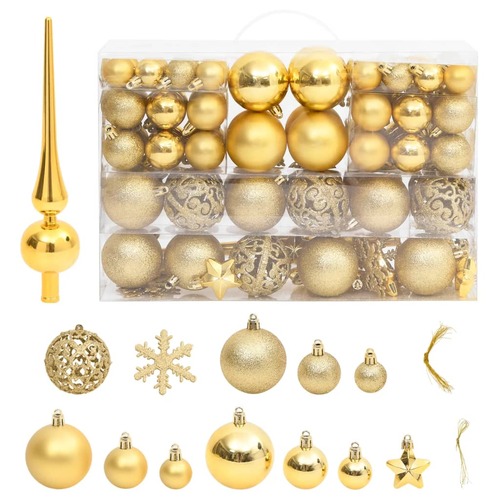 111 Piece Christmas Bauble Set Gold Polystyrene