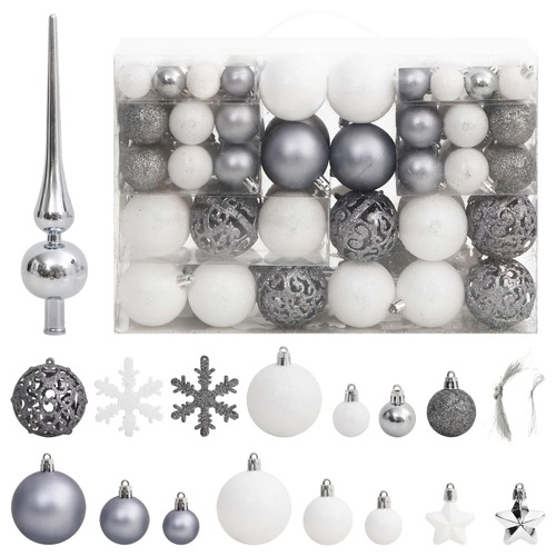 111 Piece Christmas Bauble Set White and Grey Polystyrene