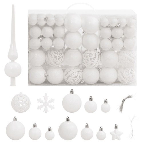 111 Piece Christmas Bauble Set White Polystyrene