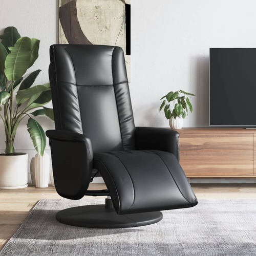 Recliner Chair with Footrest Black Faux Leather