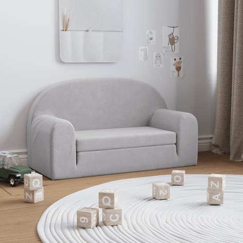 Kids' Sofa Bed 2-Seater Light Grey Soft Plush
