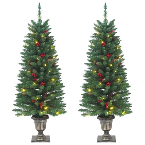 Artificial Christmas Trees 2 pcs 100 LEDs Green 120 cm