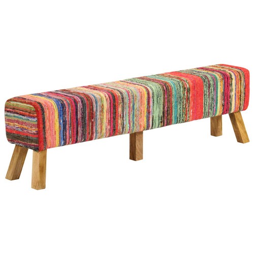 Bench Multicolour 160 cm Chindi Fabric and Solid Wood Mango