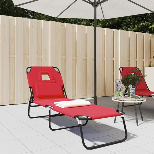 Folding Sun Lounger Red Oxford Fabric and Powder-coated Steel