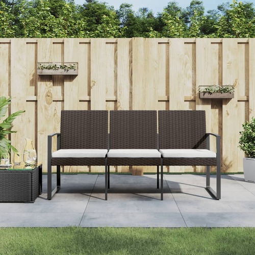 3-Seater Garden Bench with Cushions Brown PP Rattan