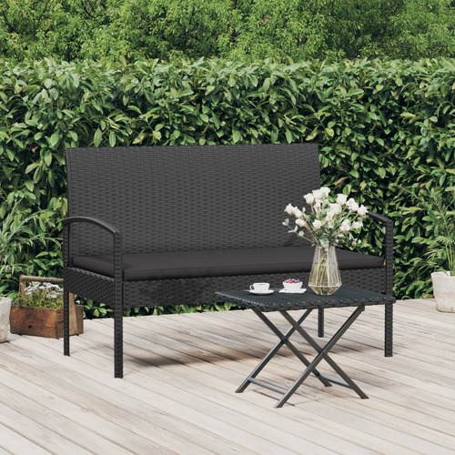 Garden Bench with Cushion Black 105 cm Poly Rattan