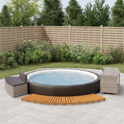 Hot Tub Surround Grey Poly Rattan and Solid Wood Acacia