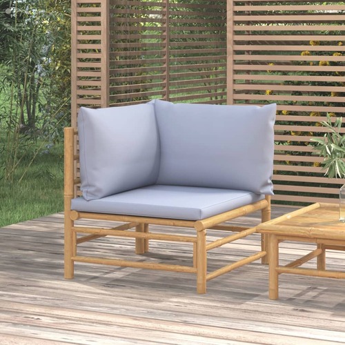 Garden Corner Sofa with Light Grey Cushions Bamboo