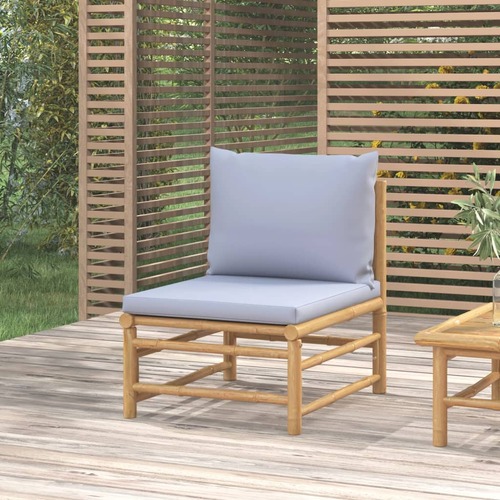 Garden Middle Sofa with Light Grey Cushions Bamboo