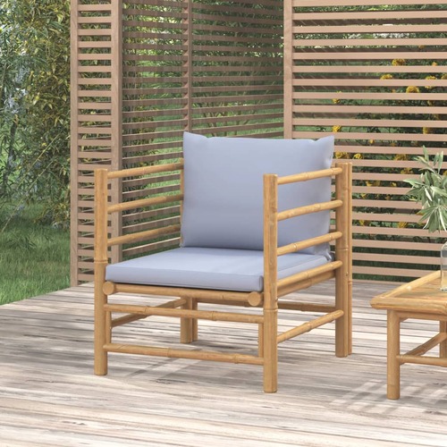 Garden Sofa with Light Grey Cushions Bamboo