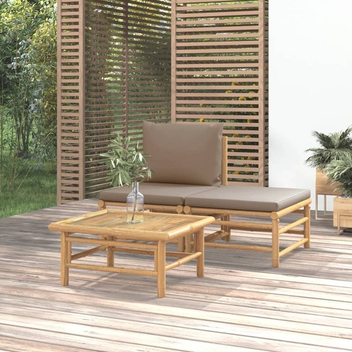 3 Piece Garden Lounge Set with Taupe Cushions Bamboo