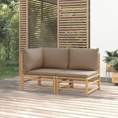 2 Piece Garden Lounge Set with Taupe Cushions Bamboo