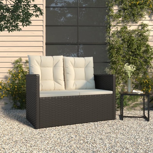 Garden Bench with Cushions Black 105 cm Poly Rattan