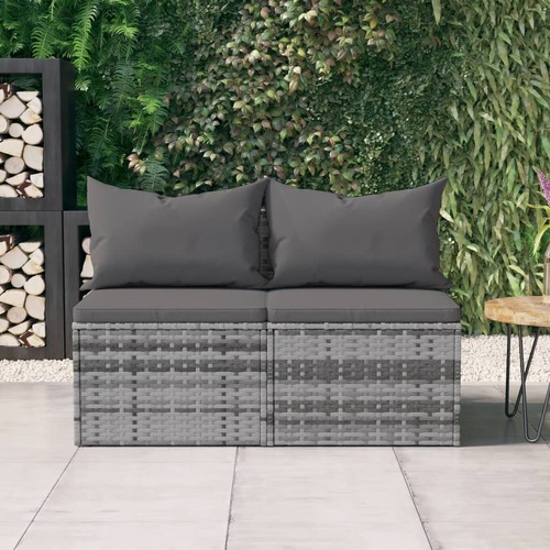 Garden Middle Sofas with Cushions 2 pcs Grey Poly Rattan
